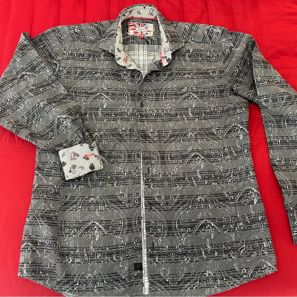 7 Downie Street London - Grey Patterned Button-Up Shirt EUC